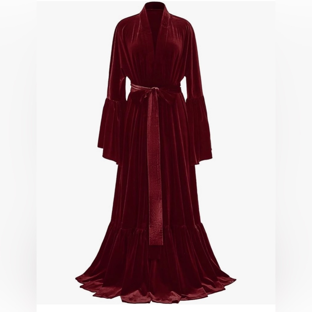 Velvet Bridal Robe Long Lingerie Bathgown Loose Nightgown Flare Sleeve.  Sz: XXL